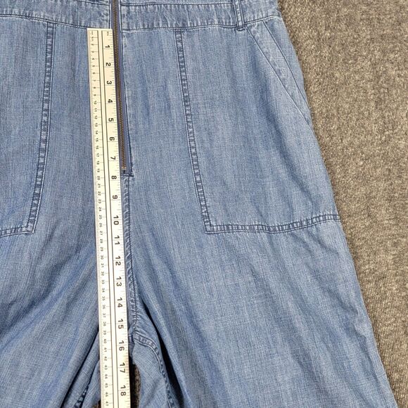 J Crew Jumpsuit Womens 16 Blue Chambray Denim Sleeveless Wide Leg Zip Front - Picture 8 of 16